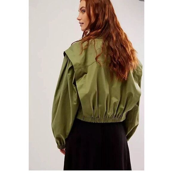 Free People Looking Glass Trench Coat Womens XL Green Cropped - Picture 4 of 7